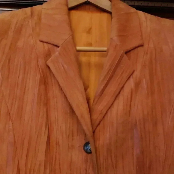 Vintage 80s Suede leather Blazer Padded shoulder Coat Jacket Rare! - Picture 3 of 8